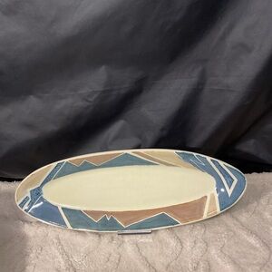 Geometric MCM Oval Ceramic Platter 18X 6 X 2 Signed by designer
